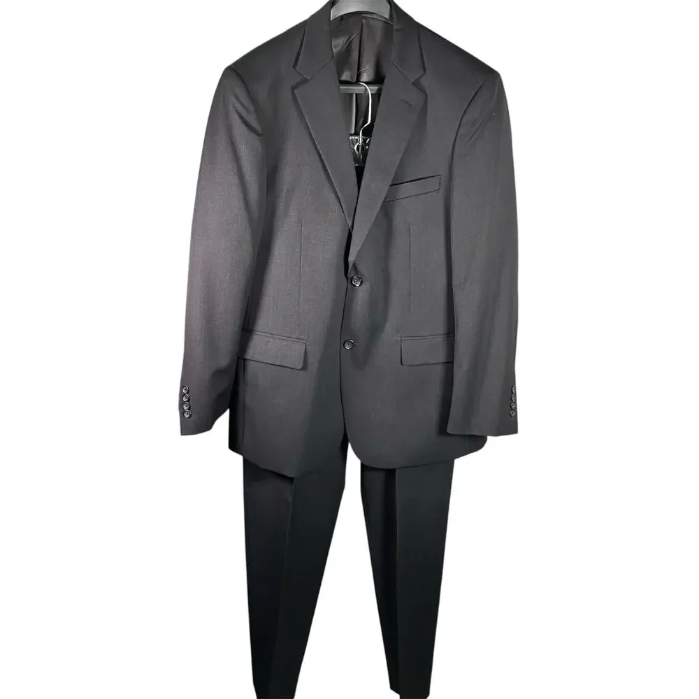 Pronto Uomo Platinum Black‎ Wool Suit 42L Jacket 35W Pants Career Professional