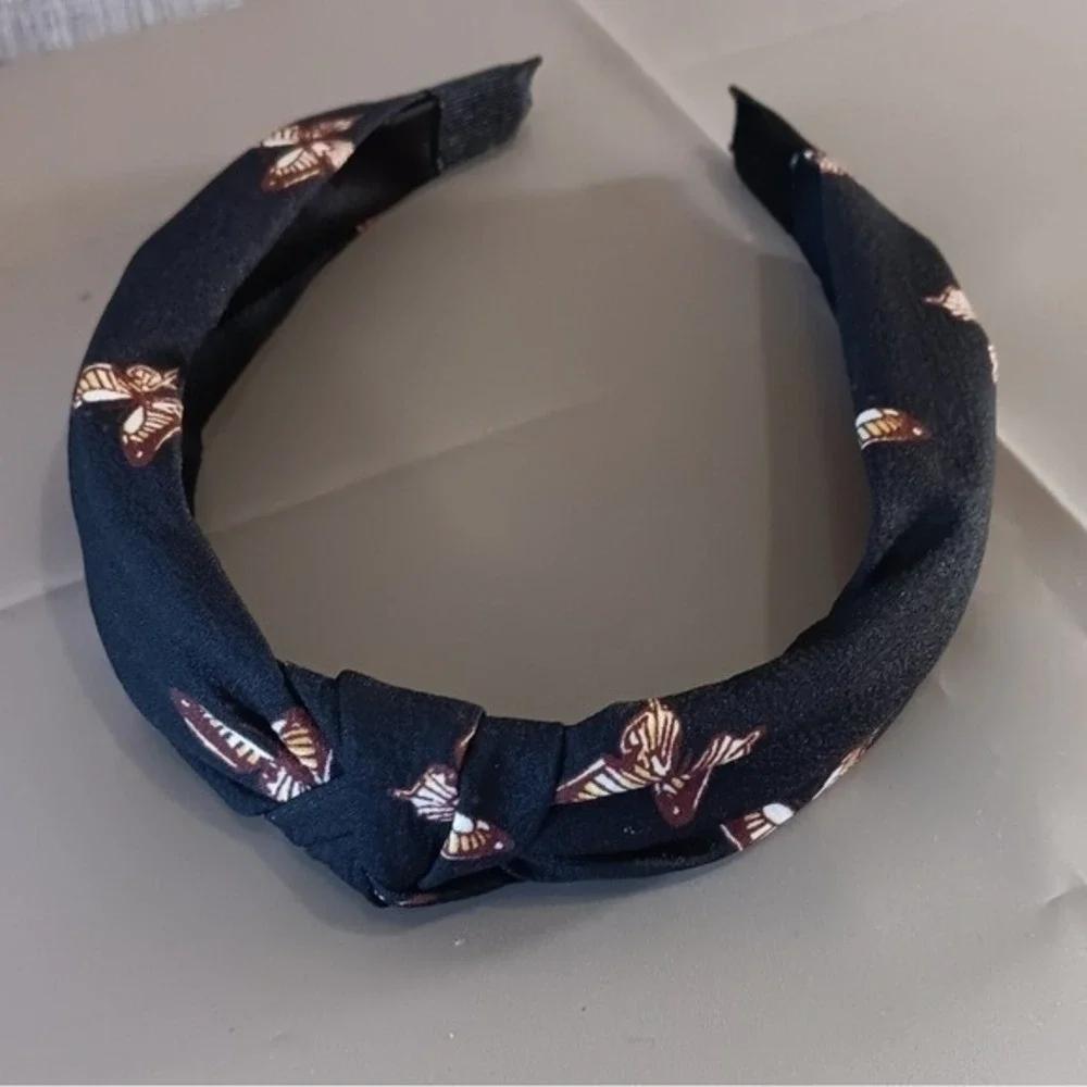 Black Butterfly Top Knot Headband Boho Cottagecore Fairycore Hair‎ Accessory