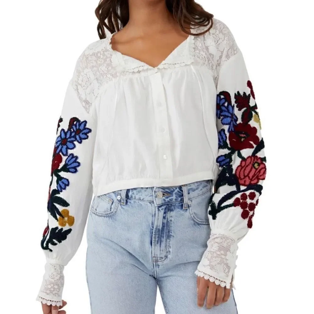 Free People | Meadows Embroidered Crop Blouse