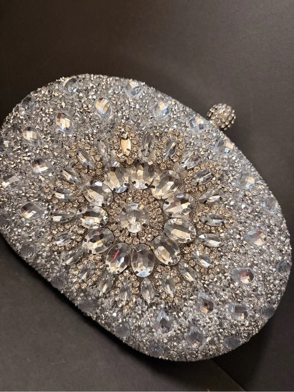 Crystal-Embellished Silver Evening Clutch
