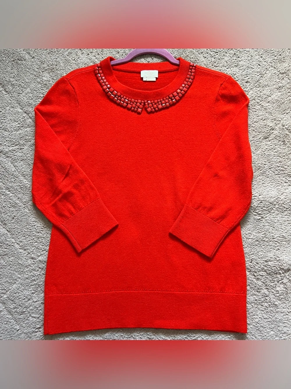 Kate Spade Embellished Collar Wool Cashmere‎ Sweater Preppy Quiet Luxury Sz L
