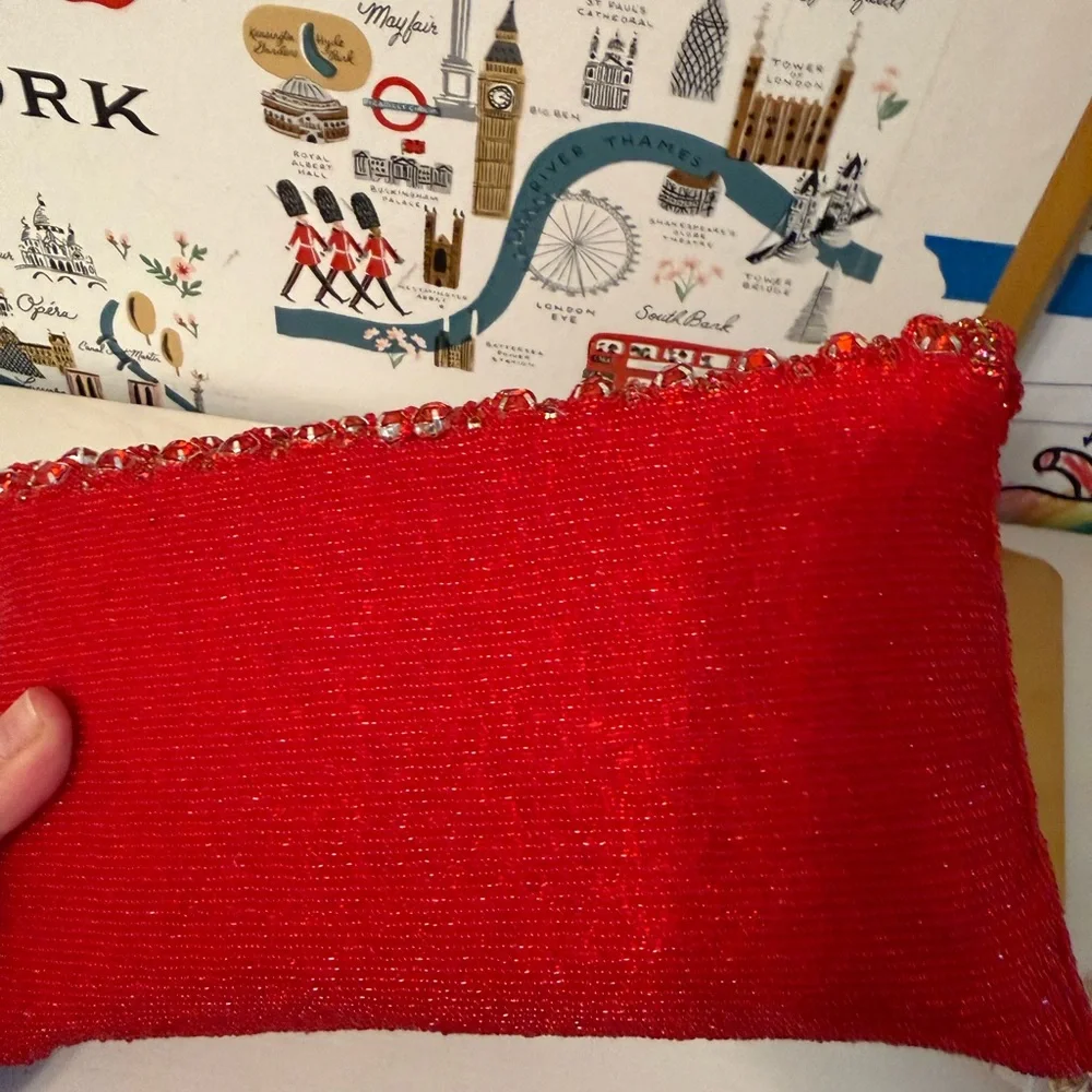 Red Beaded Evening Clutch Bag Seed Bead Crystal‎ Formal Crossbody Handbag