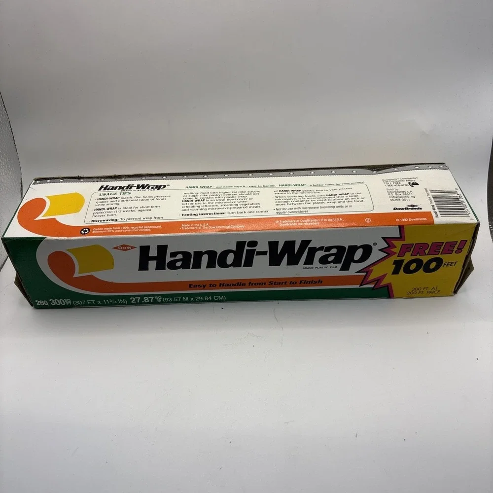 Vtg 1992 Dow Handi-Wrap 300 Sq Ft Plastic Film Sharp Cutting Edge Box NOS
