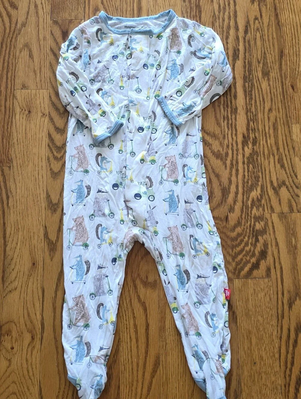 Magnetic Me Light Blue Footed One-Piece with Animal Print