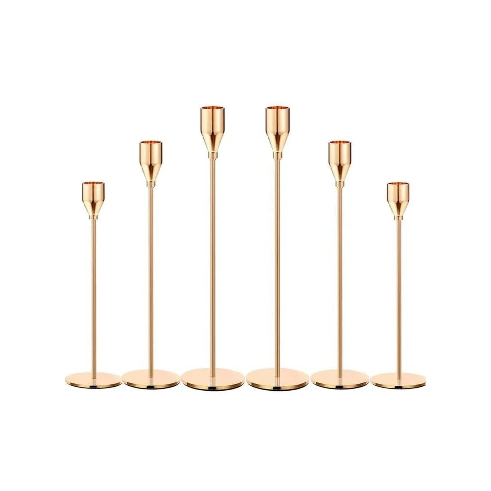 Set of 6 Metal Taper Candle Holders French Gold Vintage Modern Decorative NWT