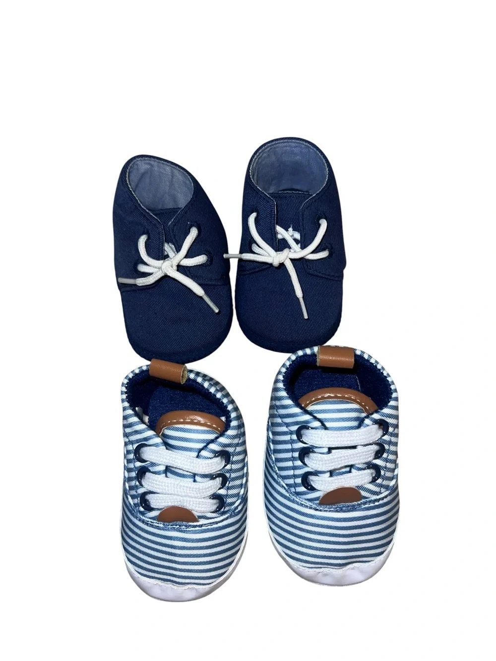Navy & Blue Striped Baby Shoes - Lightweight Infant Sneakers (Unbranded) & 6 bib