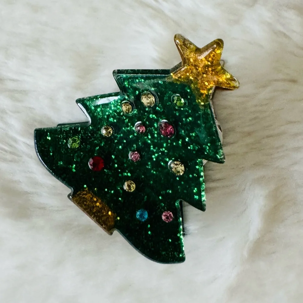Glittery Christmas Tree Hair Clip for Kids