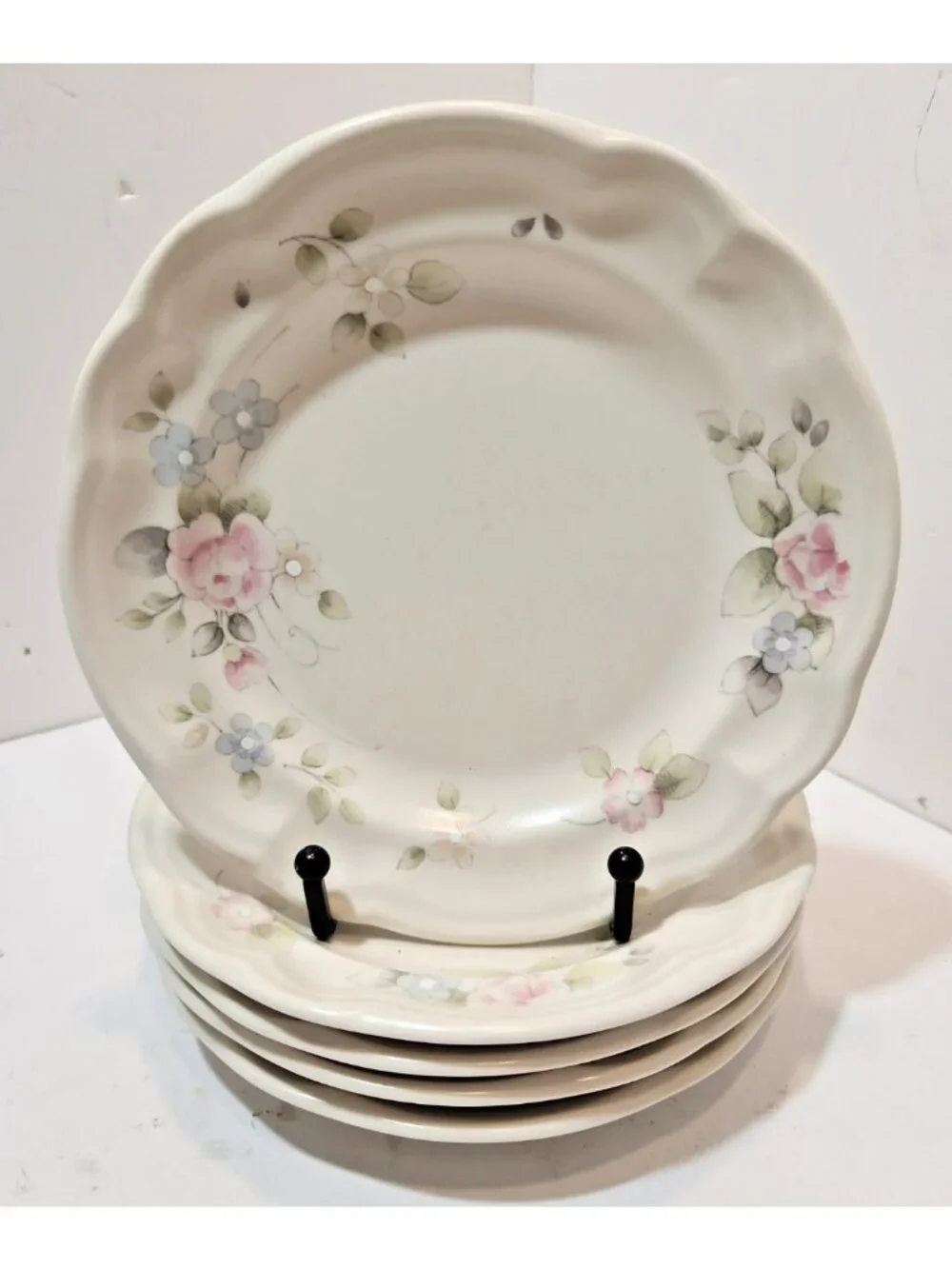 Vtg Pfaltzgraff Tea Rose Stoneware Salad Plates Set of 5 USA Made 7.25