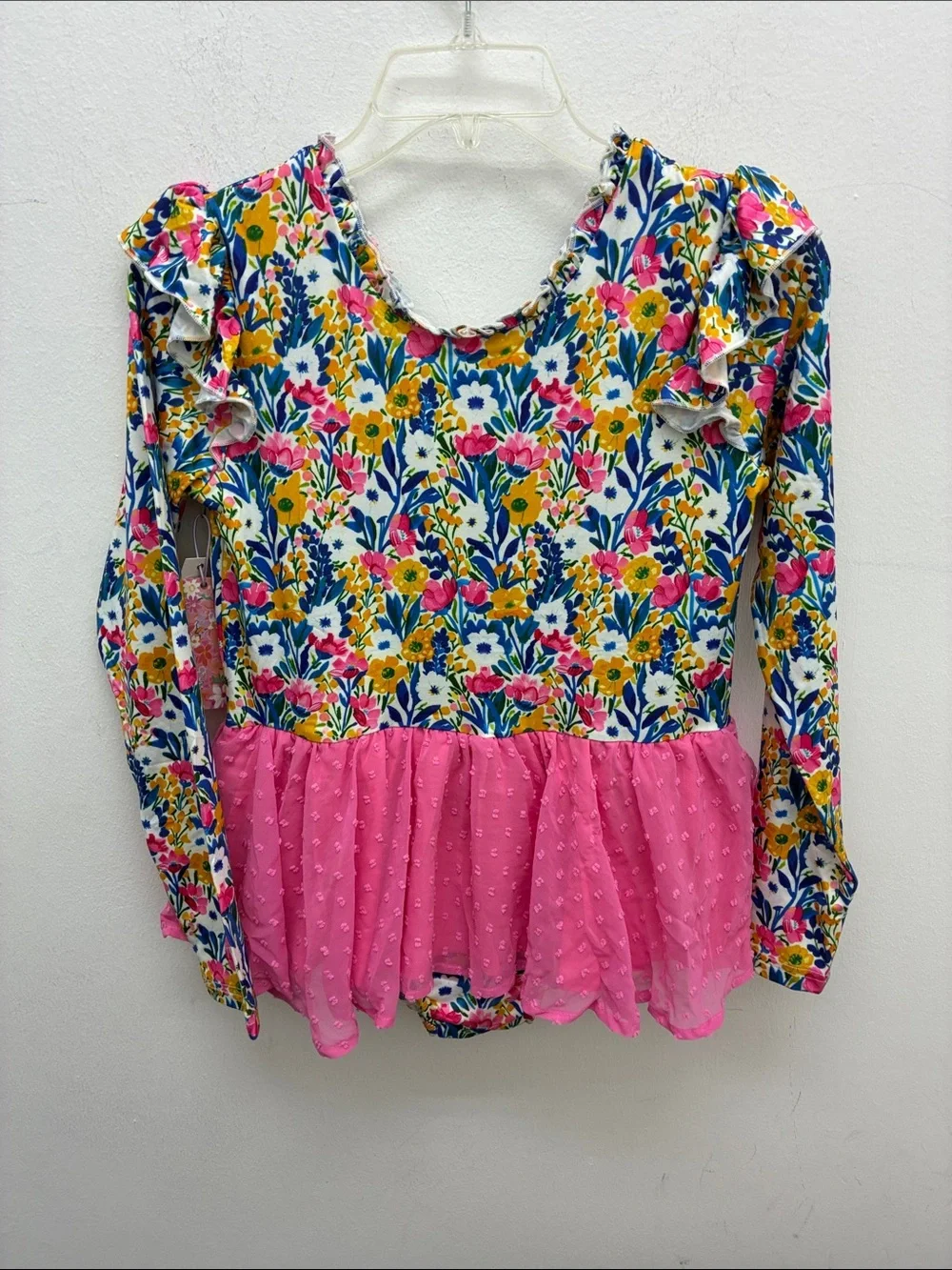 Farrah Whimsical Wildflower Long-Sleeve Ballet Leotard with Pink Tutu