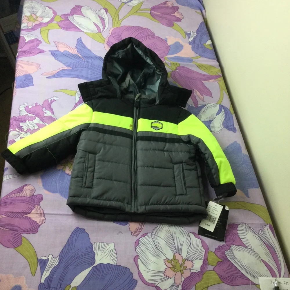 NWT London Fog toddler Boy Water resistant puffy Jacket Gray/Black