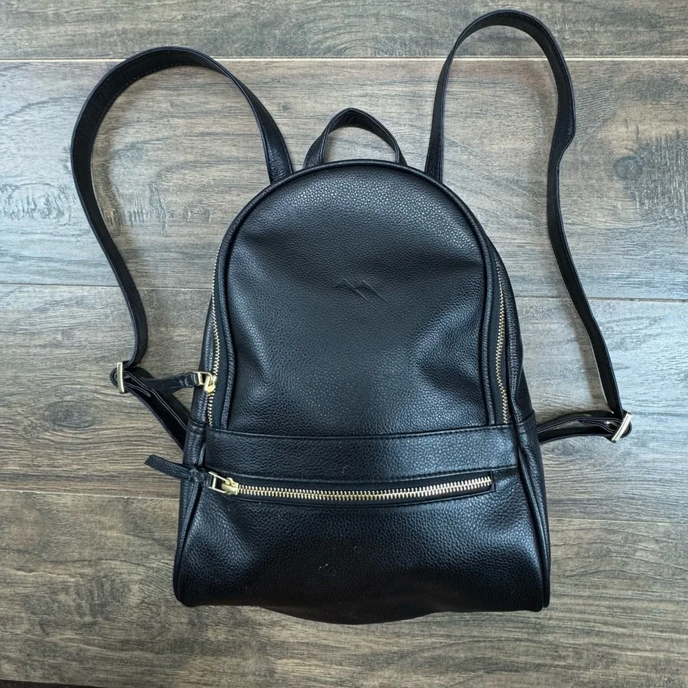 Classic Black Leather Backpack with Gold Hardware