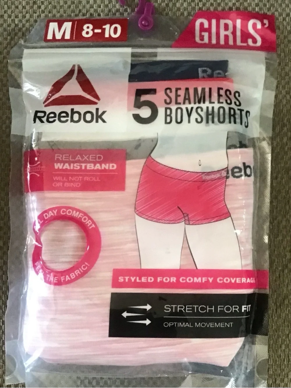 Reebok Girls Seamless Underwear Boyshort Panties, 5-Pack