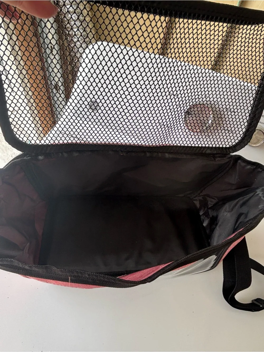 Pink Clear-Front Pet Carrier with Mesh Top and Adjustable Strap