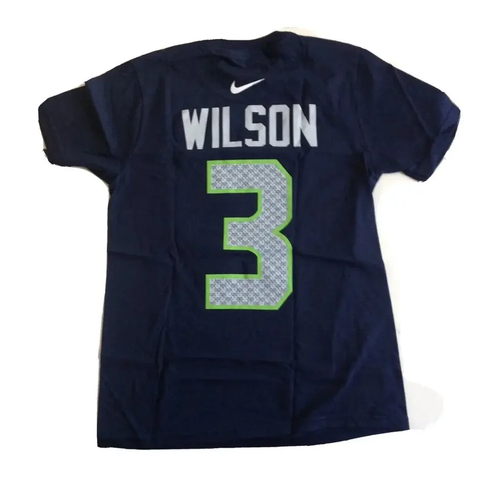 Nike Russell Wilson Seattle Seahawks Boys Navy Player Name & Number Tee YMD NEW