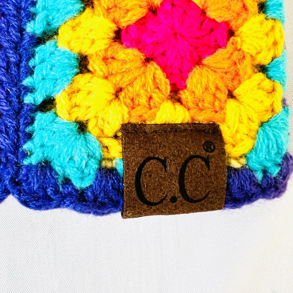 C.C. Hand Crochet Headwrap purple Pink yellow fuzzy Lined Multi Color New