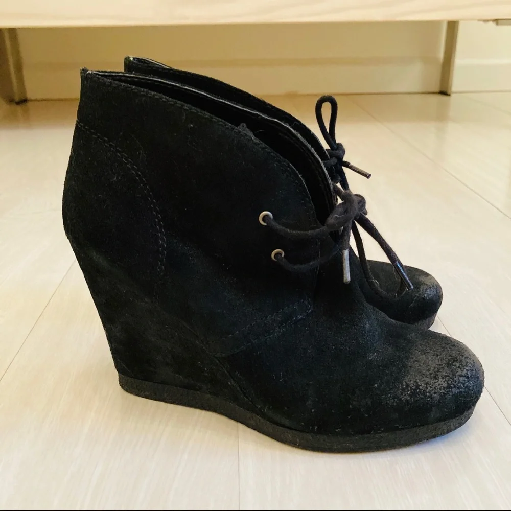 Nine West Black Suede Wedge Booties Size 6