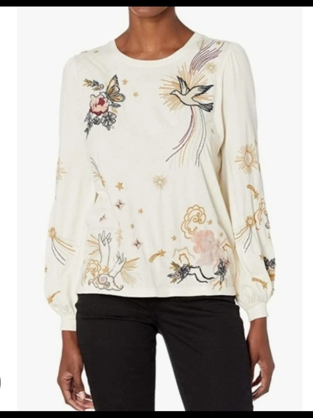 Embroidered Ivory Long-Sleeve Women's Top Johnny Was