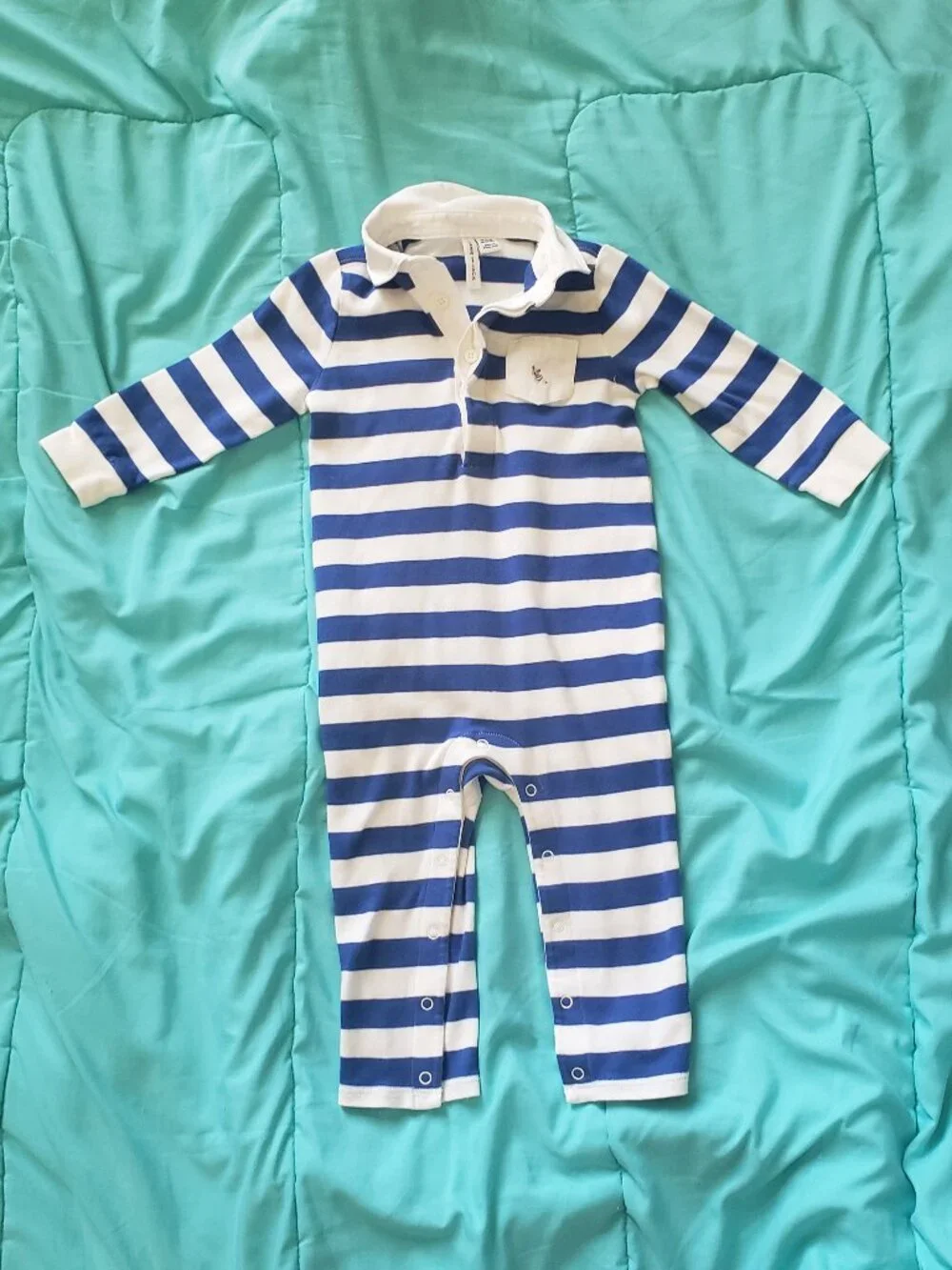 Janie and Jack Baby/Toddler Boys Blue & White Stripe Dog One-Piece - Size 18-24M