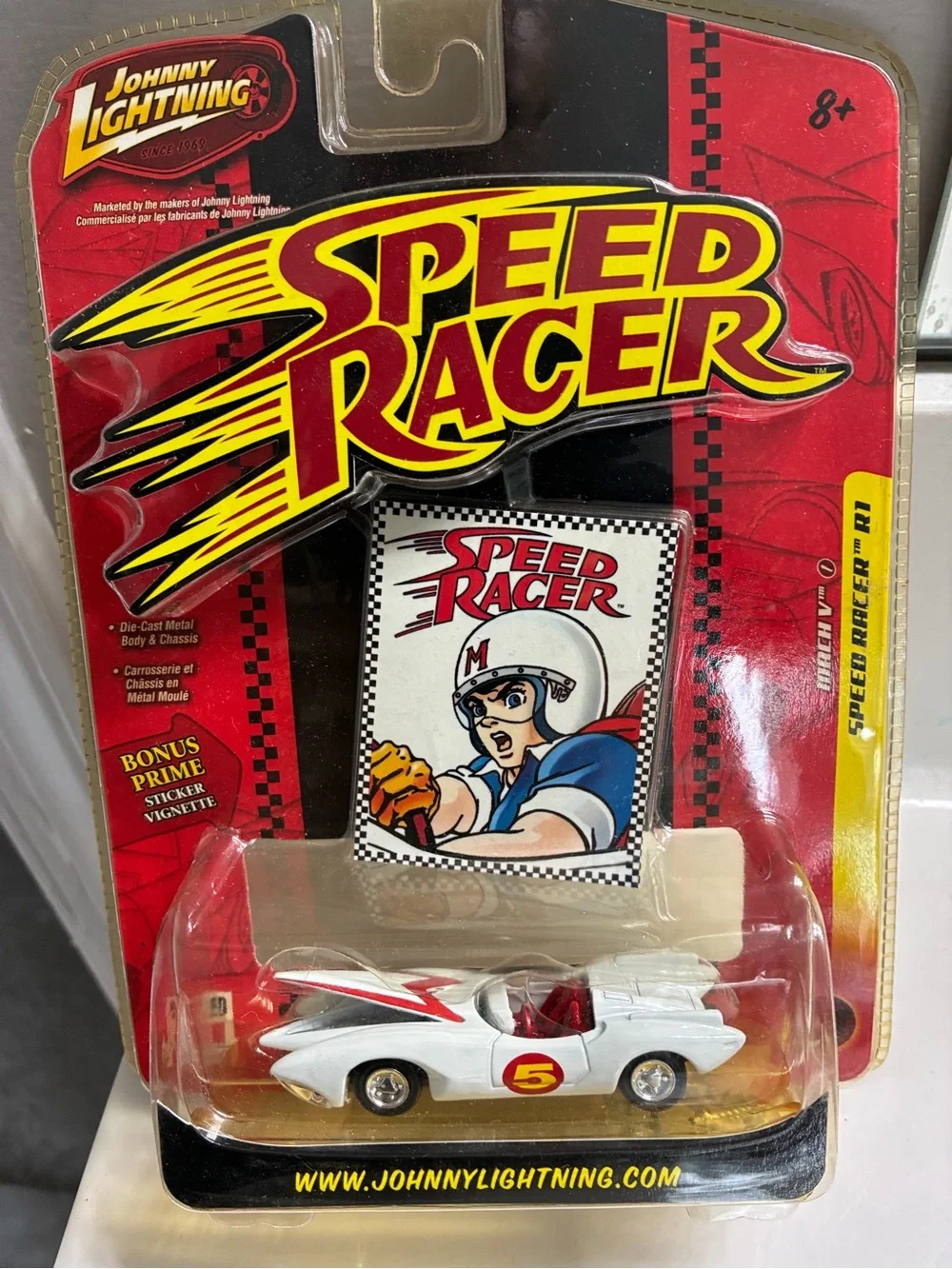 New Johnny Lightning Speed Racer Mach 5 R1 die-cast toy car.