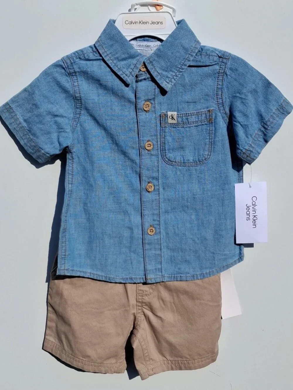 Calvin Klein Baby Boys 2-Piece Enzyme-Washed Denim Button Front Shirt and Twill