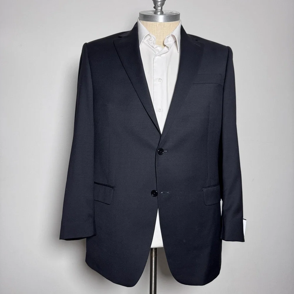 Hart Schaffner‎ Marx Blazer Mens 44L Black Solid Wool 2-Button USA Made