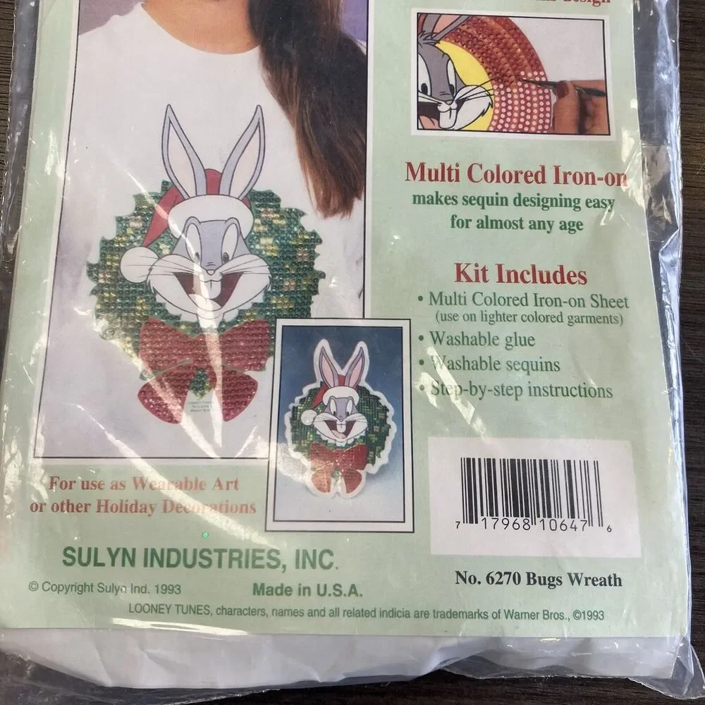 Simply Sequins 6270 Bugs Wreath Looney Tunes Multi Colored Iron On Kit Sealed
