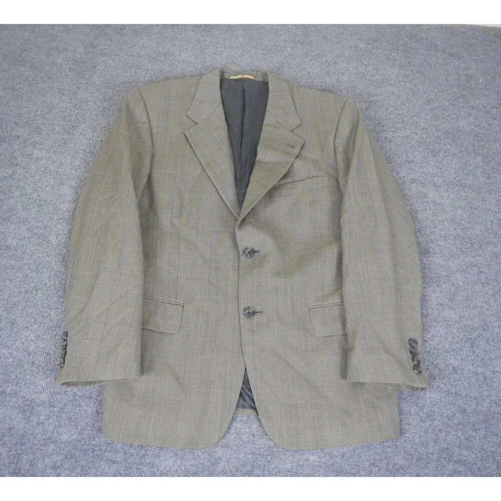 Joseph Abboud 100% Wool Sport Coat Blazer Men's 40S Beige Plaid Classic Business