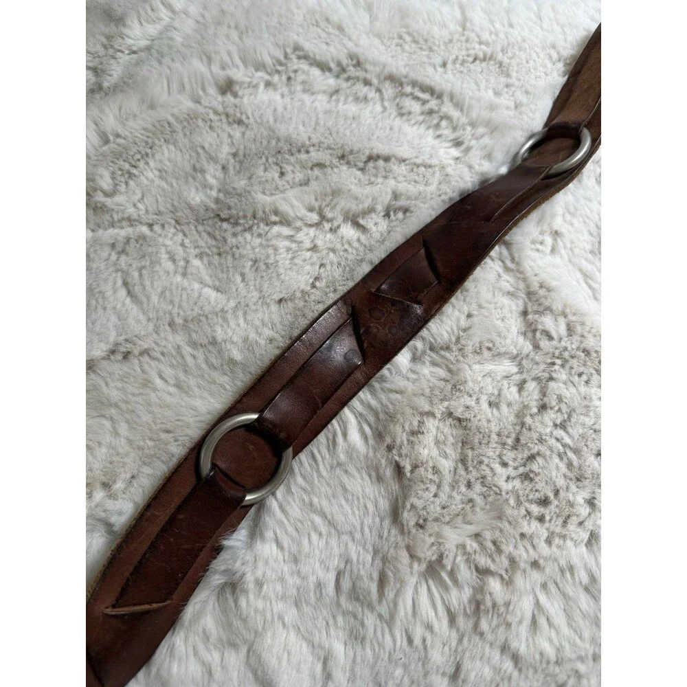 Distressed Brown Leather Belt Women’s Size M Brass “O” Ring 1.5” Casual Boho