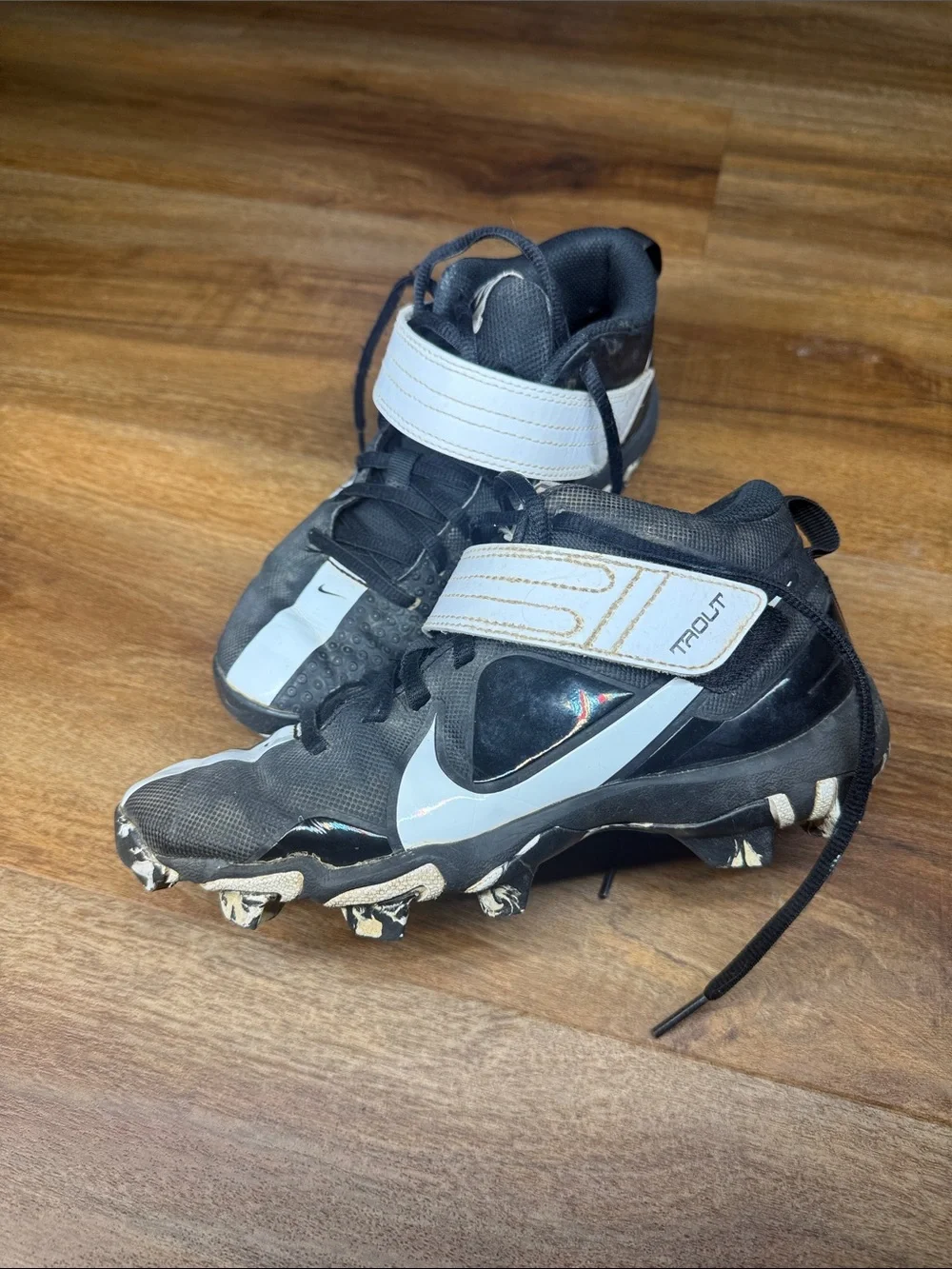 Nike Trout Black and White Mid Football Cleats with Ankle Strap