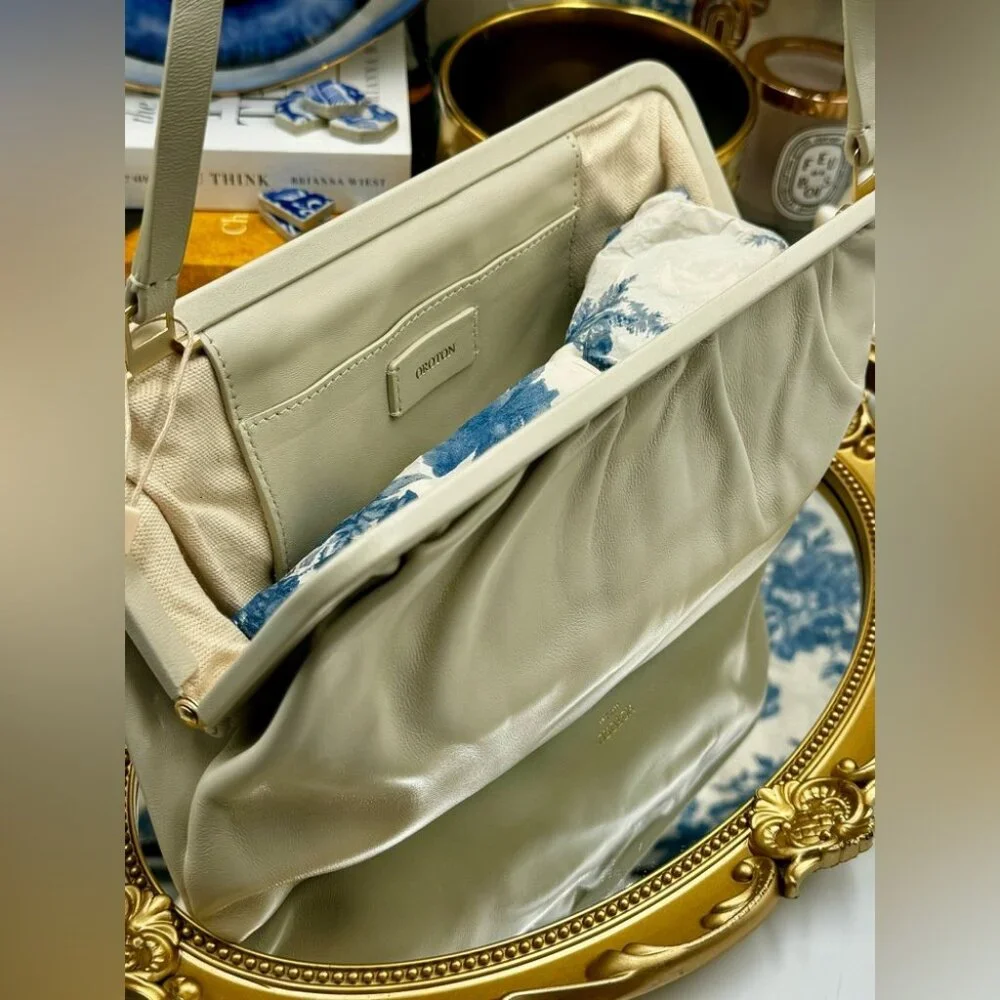 🆕 OROTON 🧿 NWT Celia XL Long Leather Clutch, Cream