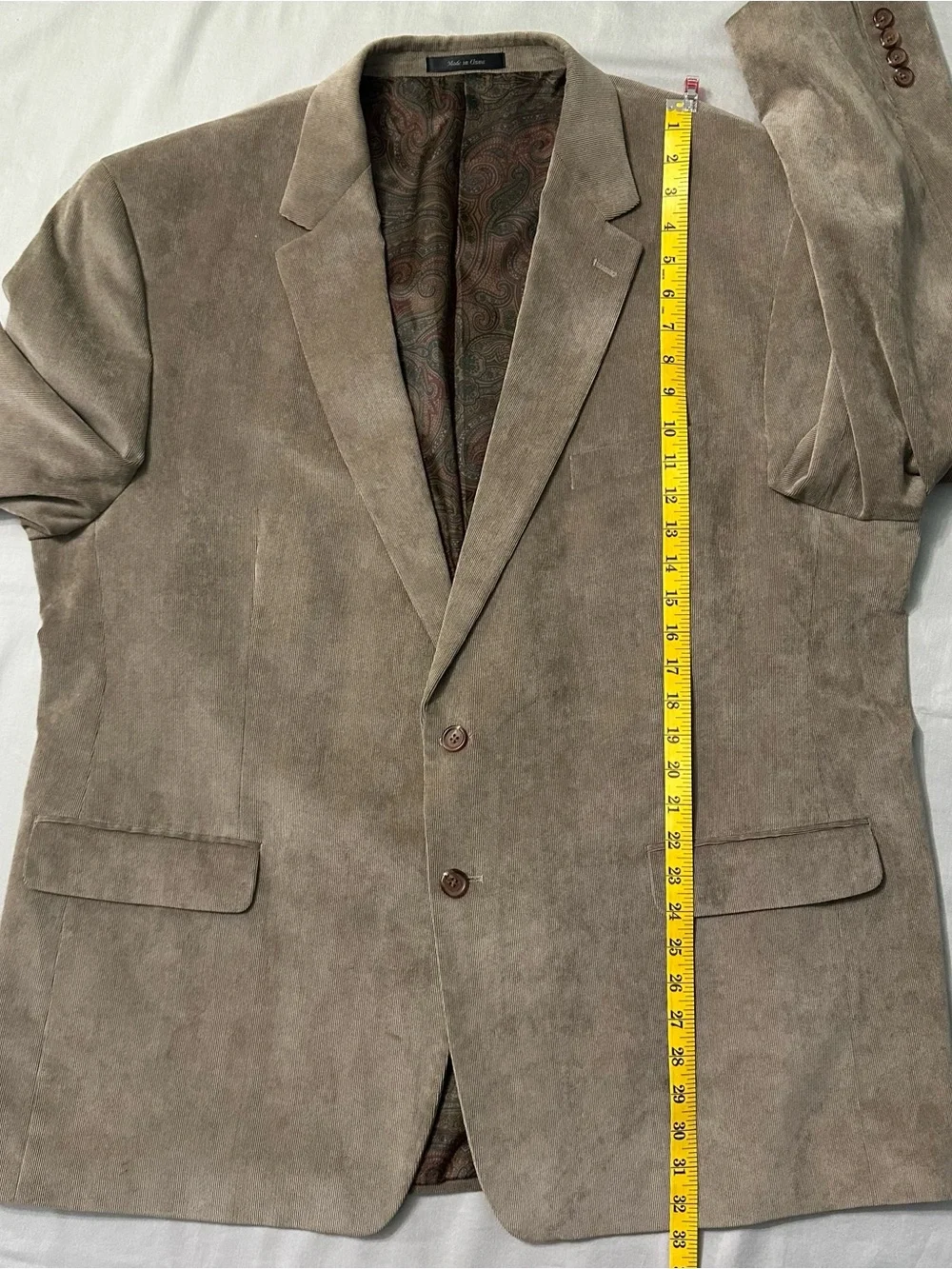Lauren Ralph Lauren Corduroy Blazer Men 50R Tan Beige Paisley Lined Sport Coat