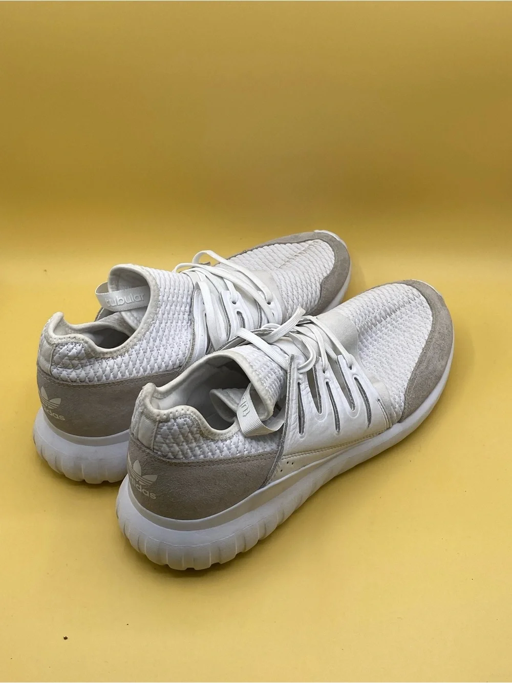 adidas Tubular Radial White and Light Gray Knit