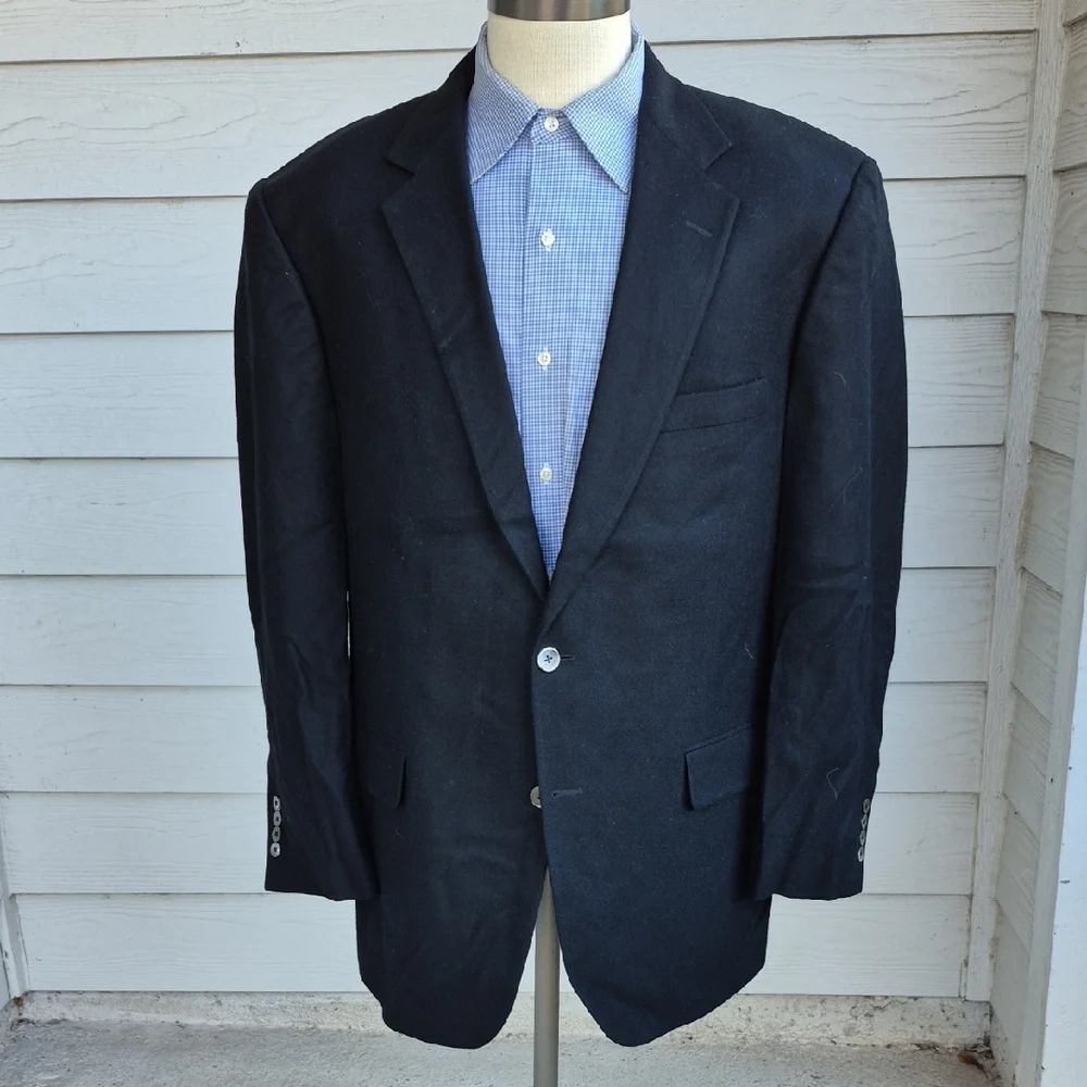 BULLOCK & JONES Black Weave Cashmere Sz 46 R Mens Sport Coat Blazer VTG‎