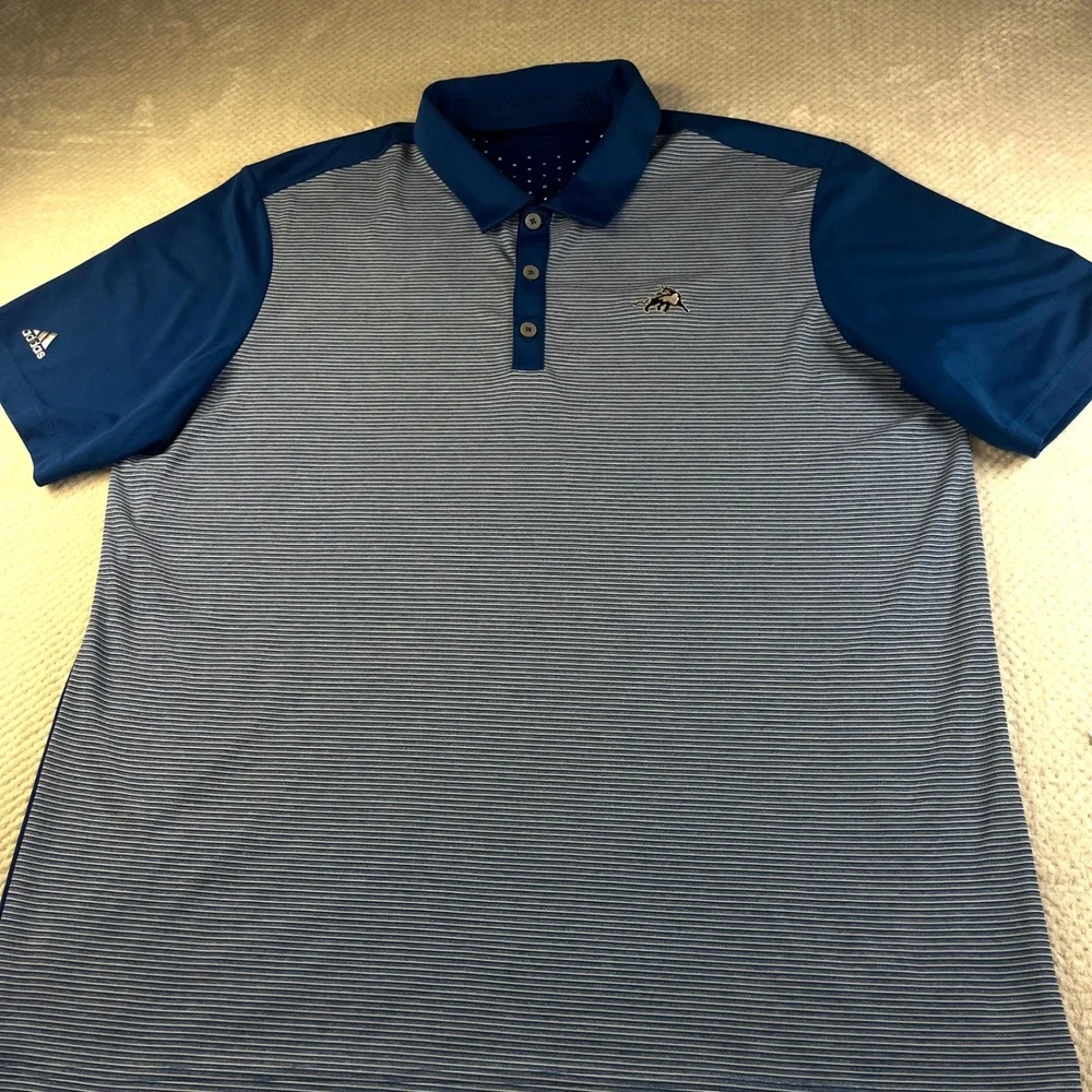 Adidas Climachill Golf Polo Mens Blue White Striped 