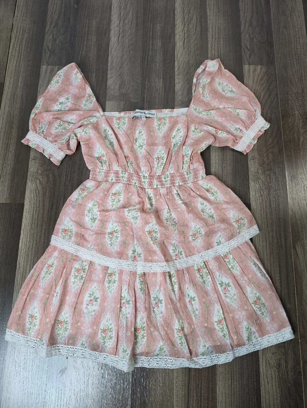 Ellsworth + Ivey Pink Floral Lace Babydoll Mini Dress Romantic Fairycore. XS