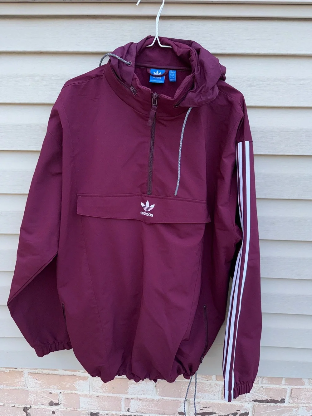 adidas Maroon Hooded Windbreaker with White Three-Stripes