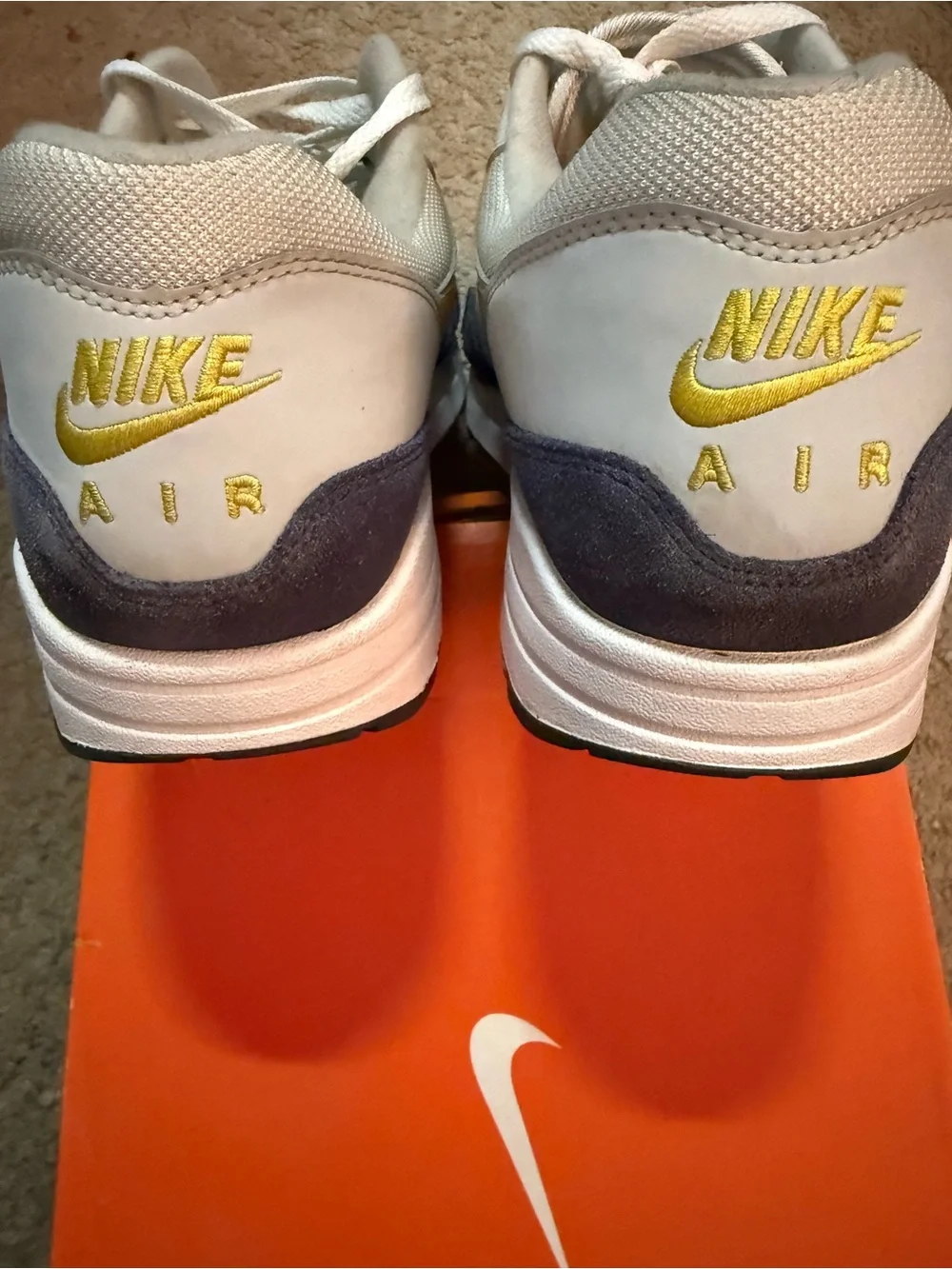 Nike Air Max 1 Blue Recall - White, Navy & Yellow Low-Top Sneakers