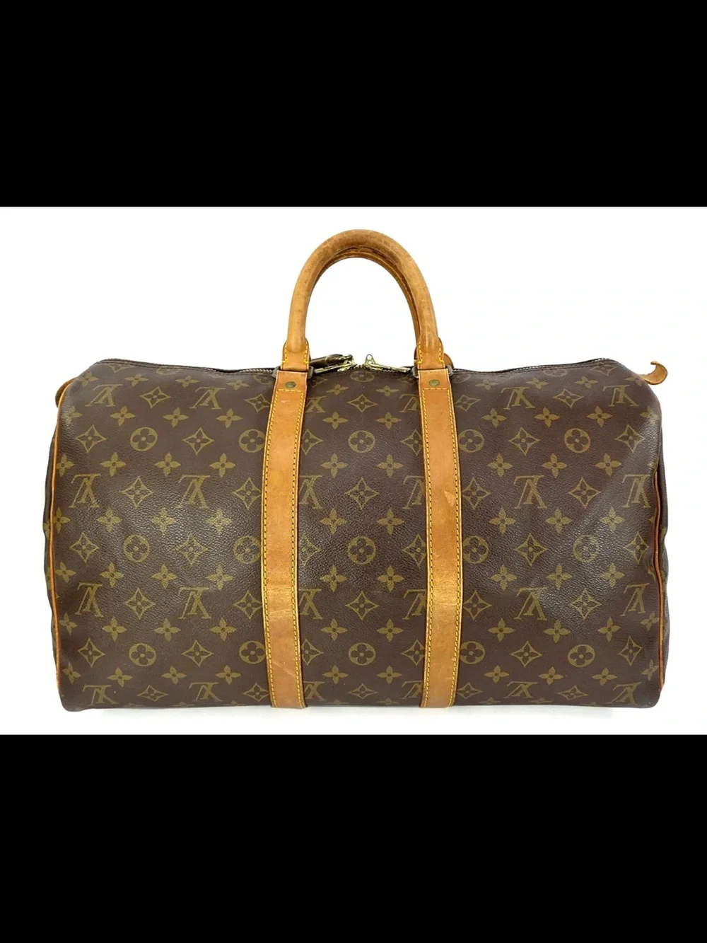 Louis Vuitton Brown Monogram Canvas Duffle with Tan Leather Trim