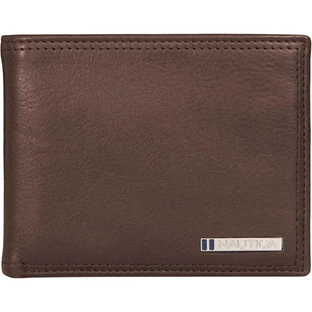 Men's Logo - Brown Bifold Leather Wallet RFID Blocking ID Window Card Slots