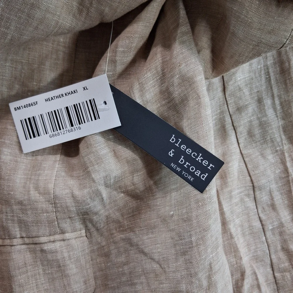 Bleecker & Broad Traditional Fit Blazer Mens XL ~52L Khaki Linen Sport Coat