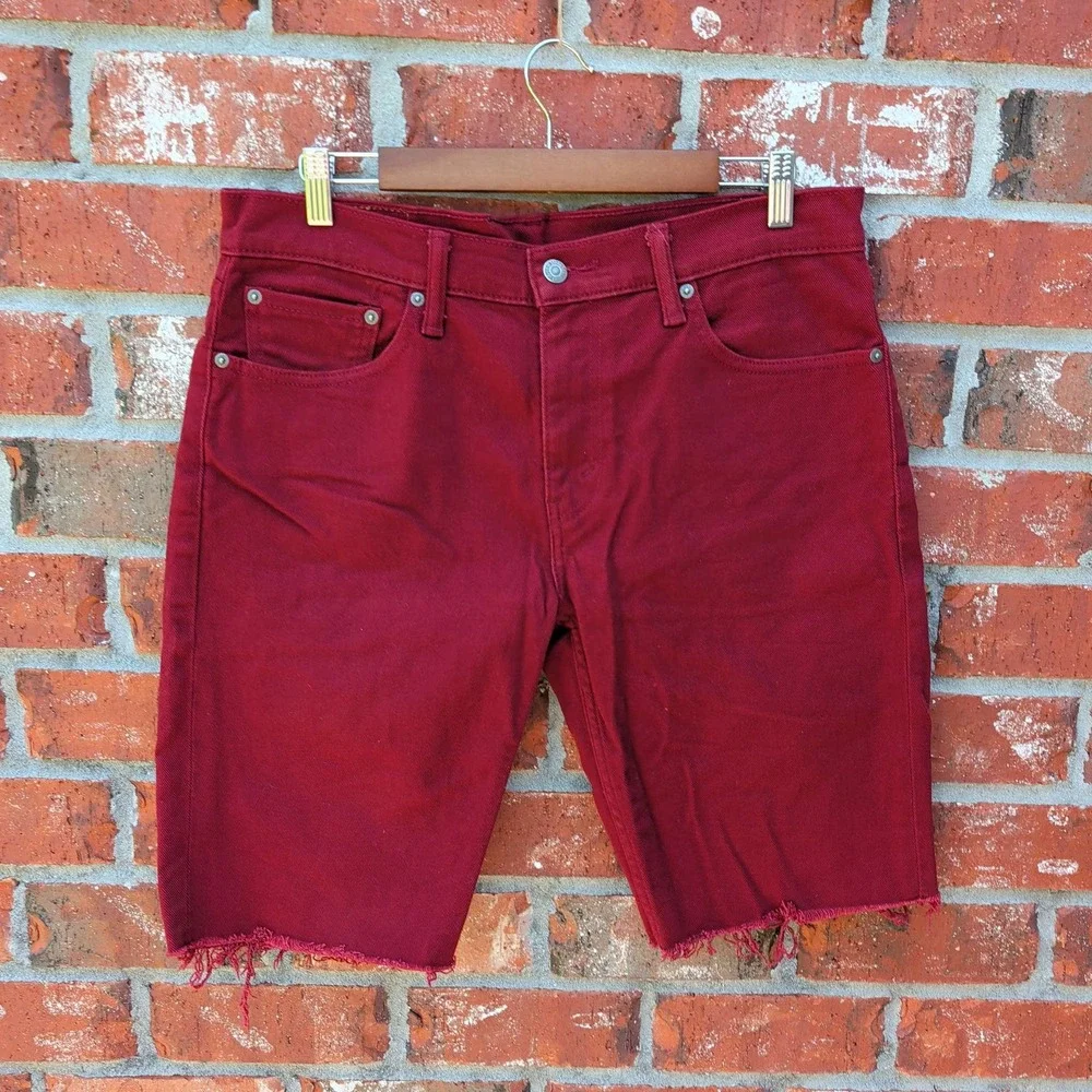 Levi's 511 Denim Shorts Mens 33 Burgundy Red Slim Fit Raw Hem