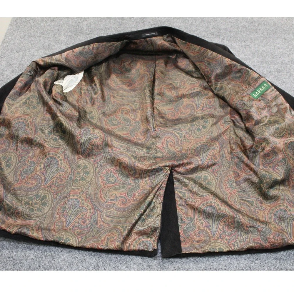 Lauren‎ Ralph Lauren Mens Black Corduroy Blazer Paisley Lining 46L Jacket