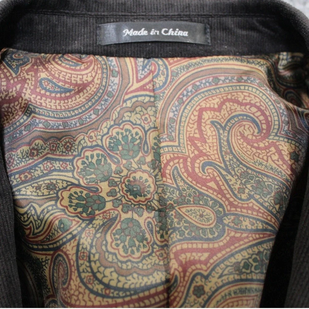 Lauren‎ Ralph Lauren Mens Black Corduroy Blazer Paisley Lining 46L Jacket