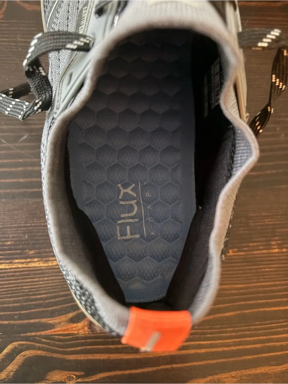Brand new Men's Gray Flux Footwear Adapt Trail Runner with Orange Heel Tab