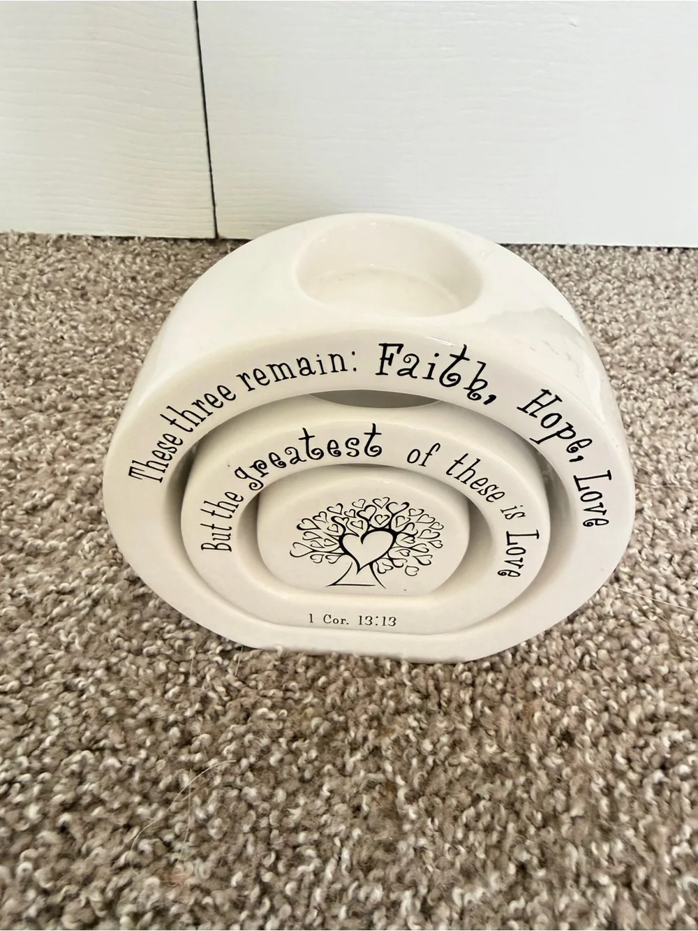 Faith Hope Love White Ceramic Nesting Candle Holders - Set of 3