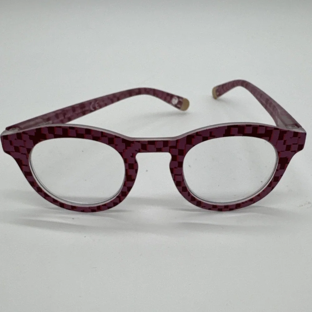 Peepers +1.5 Reading Glasses Frame Of Mind Pink Checkered W/ Blue Light Lenses