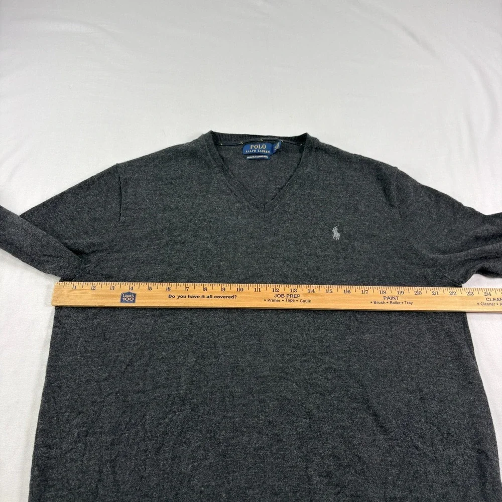 Polo Ralph Lauren Sweater Mens XL Gray Washable Merino Wool V-Neck Pullover