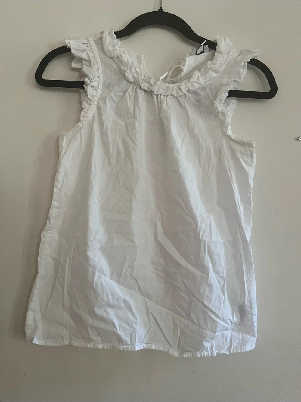 J Crew Cotton White Ruffle Top XXS Coastal Old Money Capsule Euro Summer