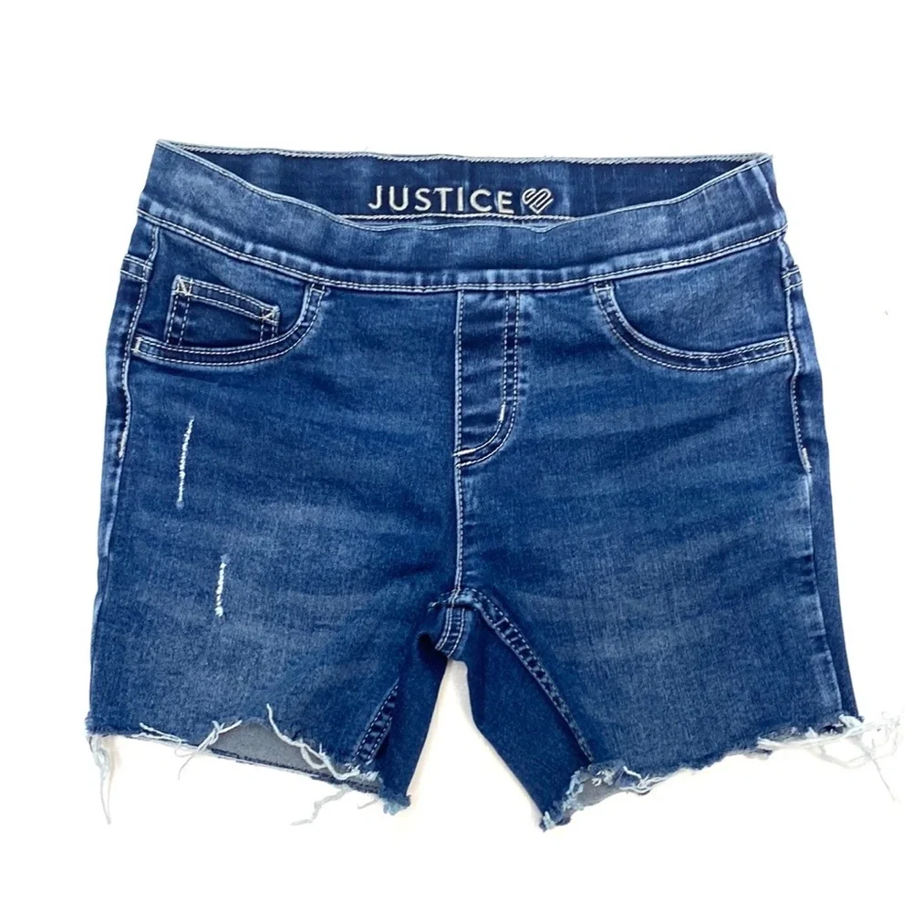 Justice Girls Distressed Pull-On Denim Cut-Off Shorts