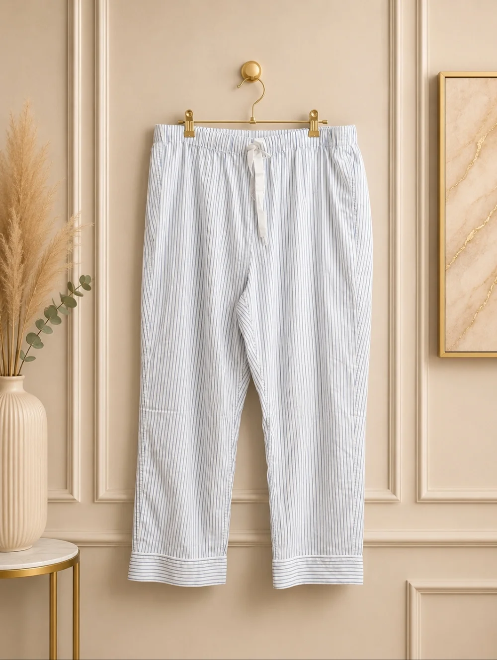 NWOT J. Crew XL White and Light Blue Pinstripe Drawstring Pajama Pants